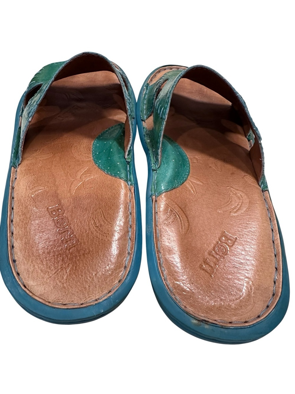 Women’s Born Aqua Green Swirled Patent Leather Shoes Sandals Mules Size 8 - Picture 5 of 7